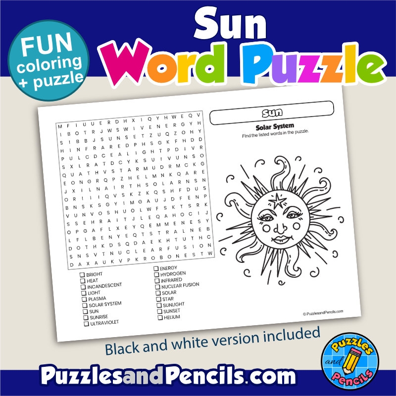 Sun Word Search Puzzle Activity Page Planets U0026 Solar System Wordsearch Made By Teachers