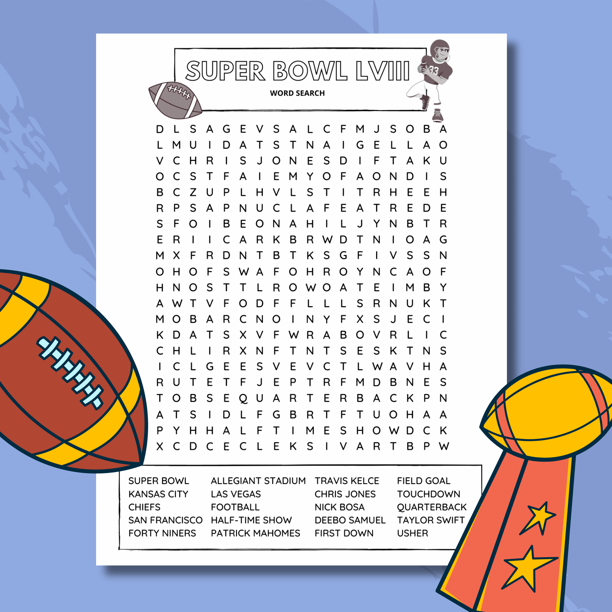 SUPER BOWL LVIII 2024 Word Search Puzzle Football Sport Puzzle For All Ages Classful