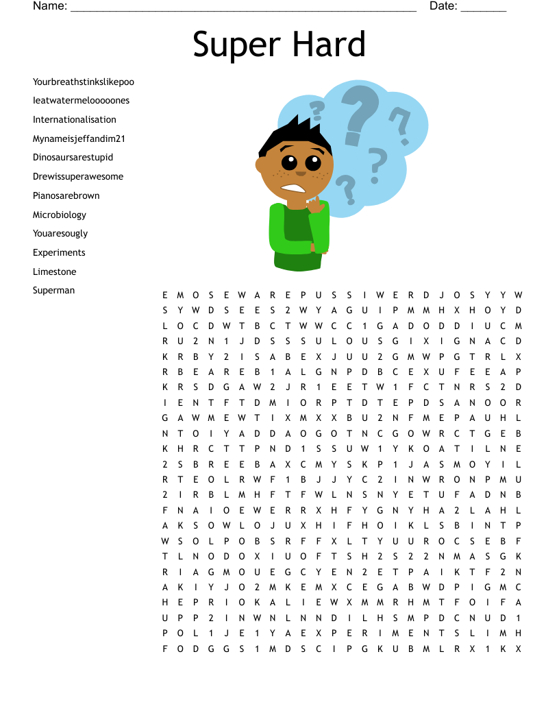 Word Search Hard Adult Printable