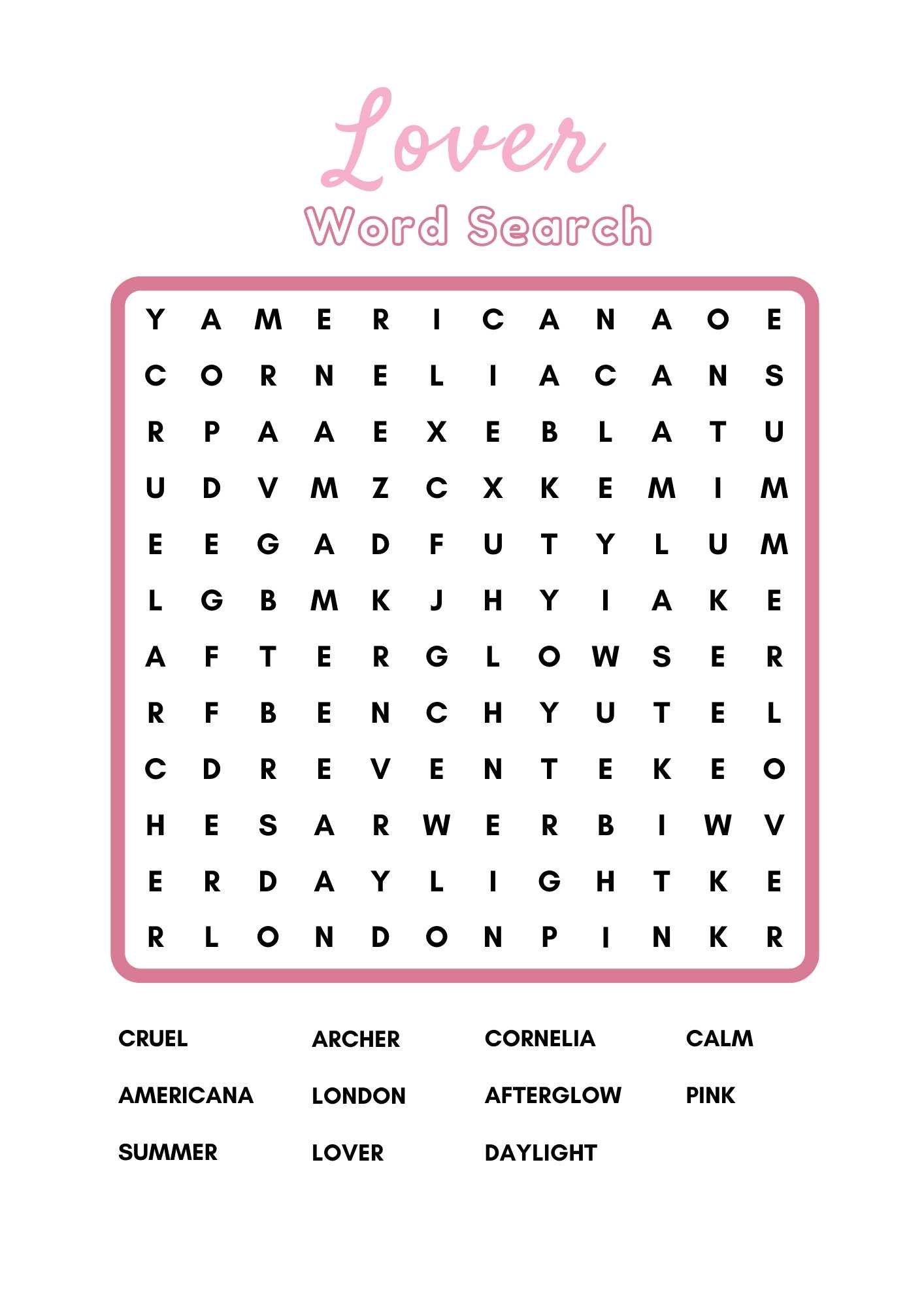 Taylor Swift Era Word Searches Weeno Social Party Planning Made Easy