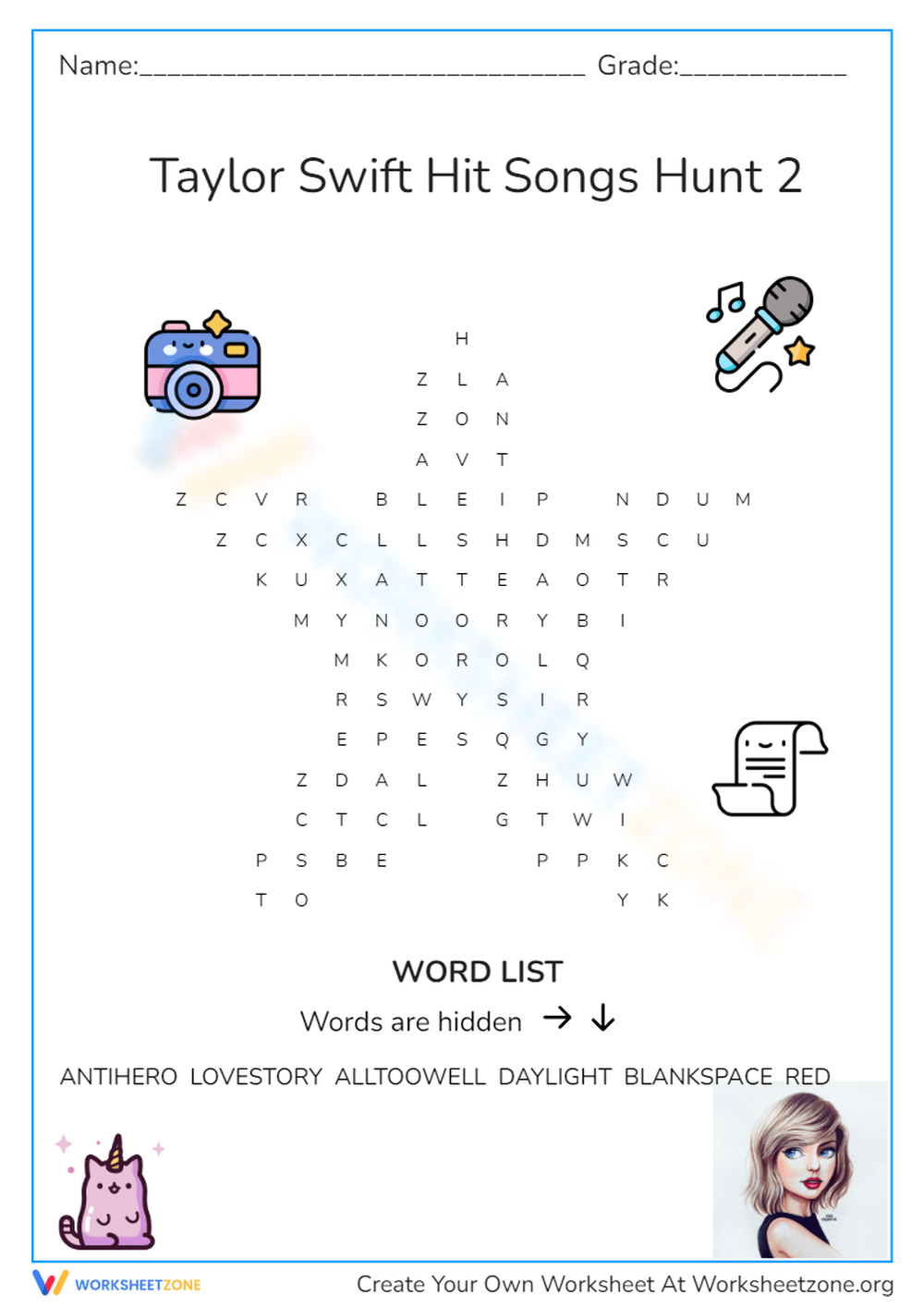 Taylor Swift Printable Word Search