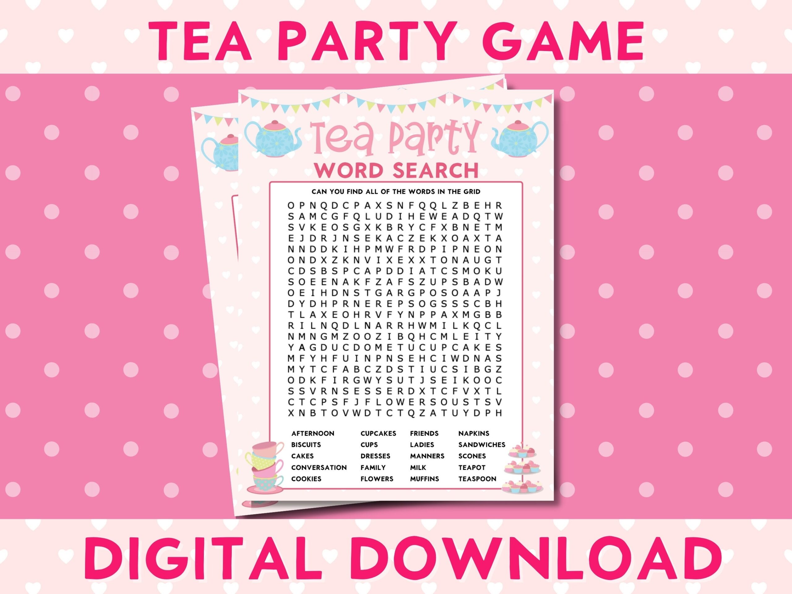 Tea Party Word Search Free Printable