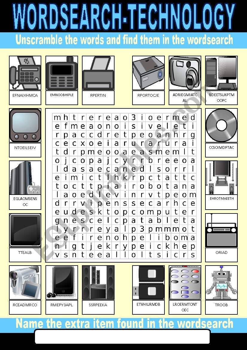 Technology Word Search Free Printable