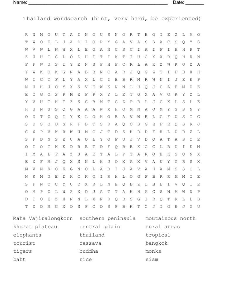 Thailand Wordsearch hint Very Hard Be Experienced WordMint