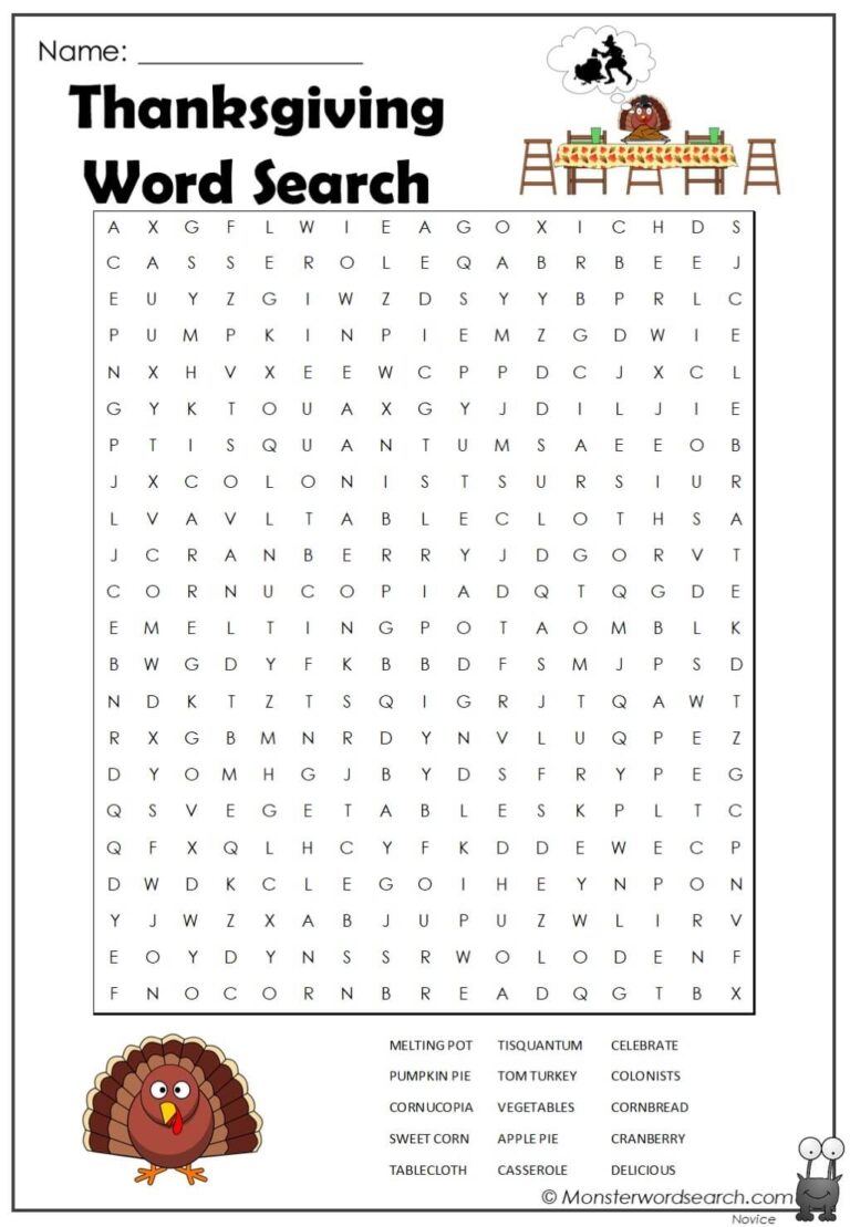 Thanksgiving Word Search 2 Monster Word Search