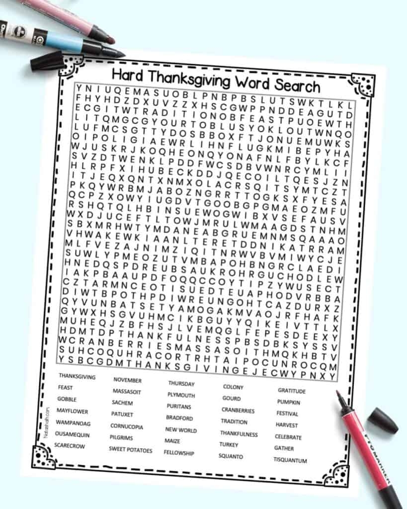 Thanksgiving Word Search Hard Printable The Artisan Life