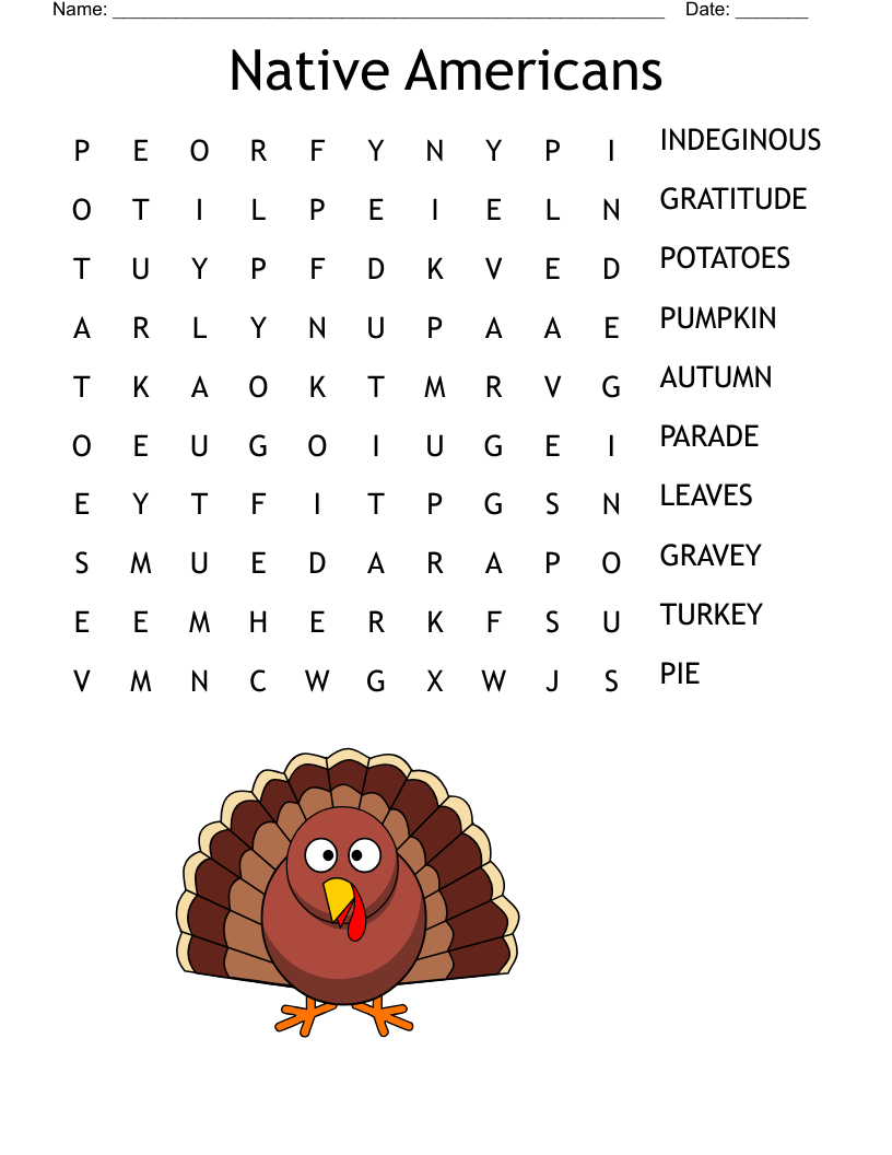 Word Search Thanksgiving Free Printable