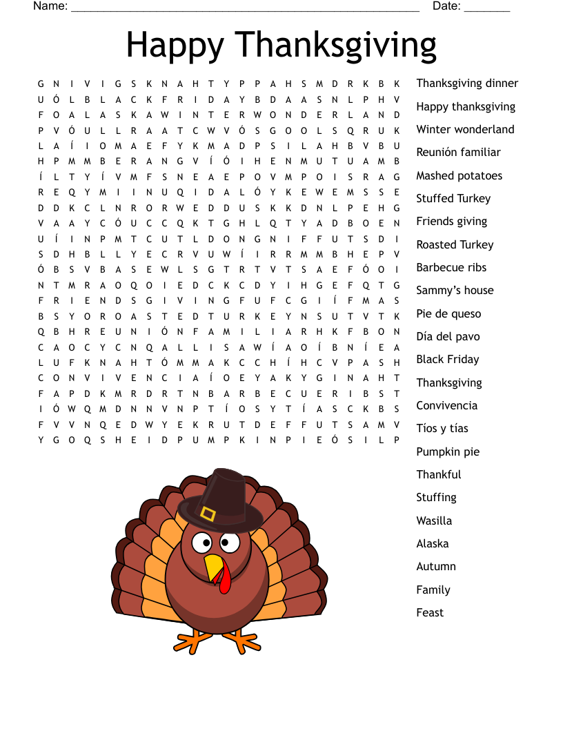 Thanksgiving Word Search WordMint
