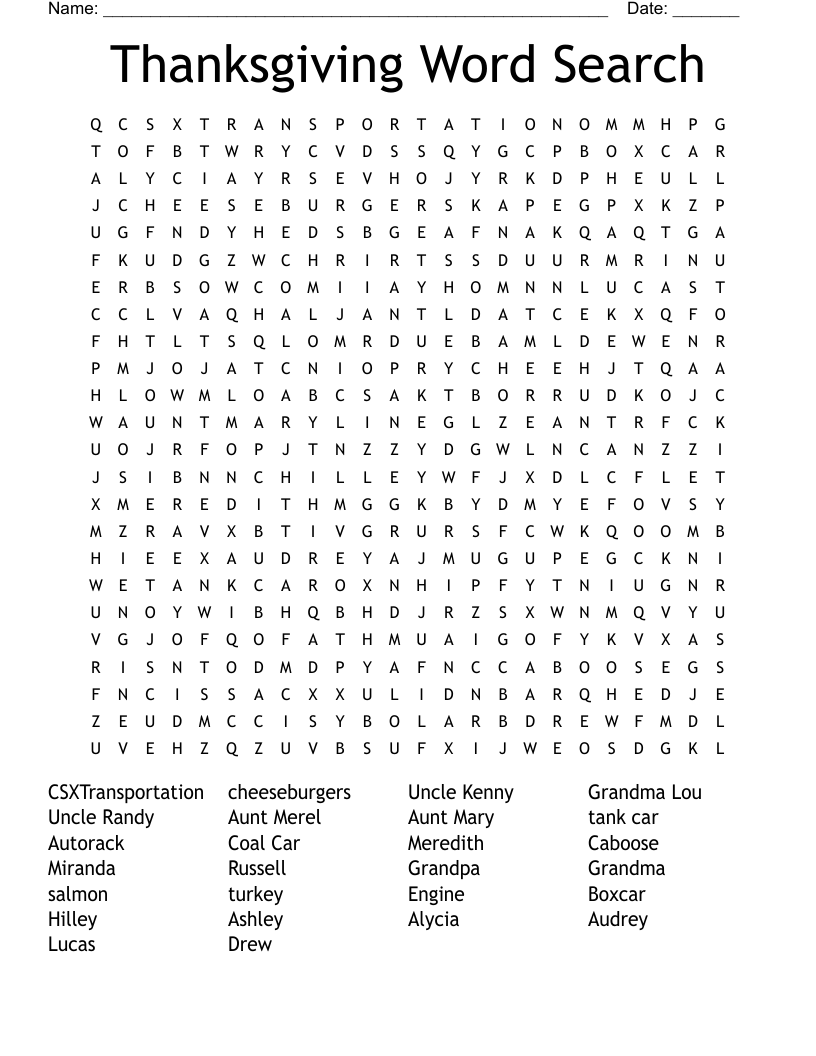 Thanksgiving Word Search WordMint