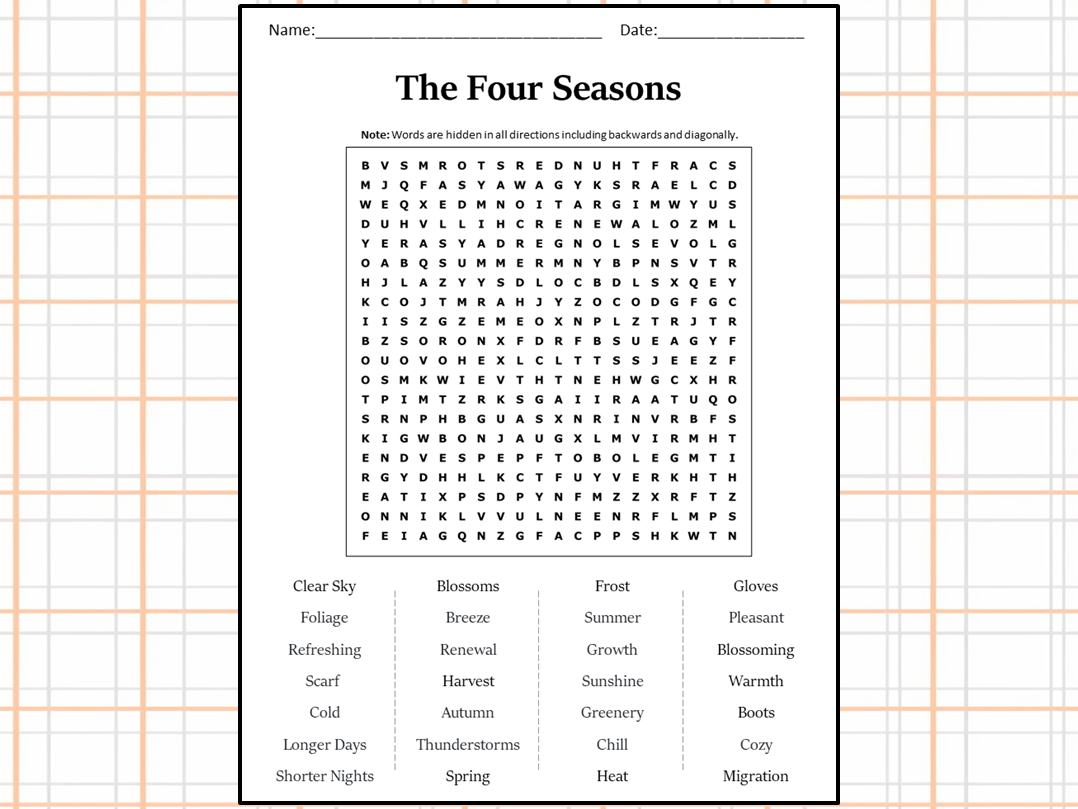 The Four Seasons Word Search Puzzle Worksheet Activity Teaching Resources