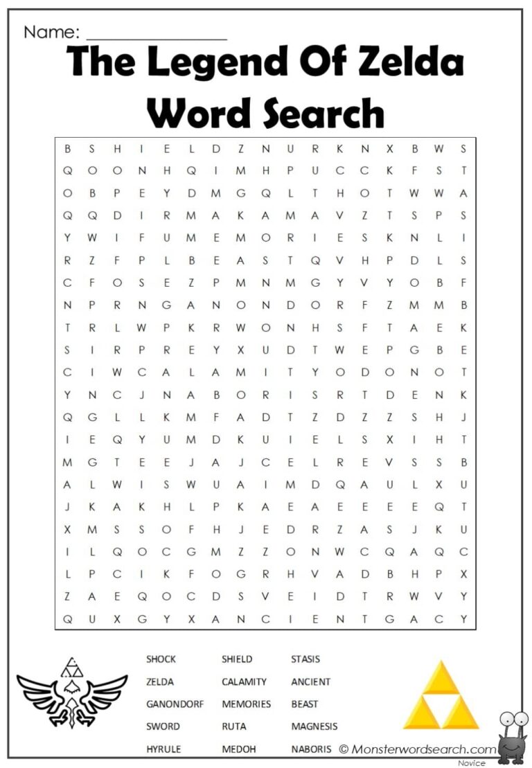 The Legend Of Zelda Word Search Monster Word Search