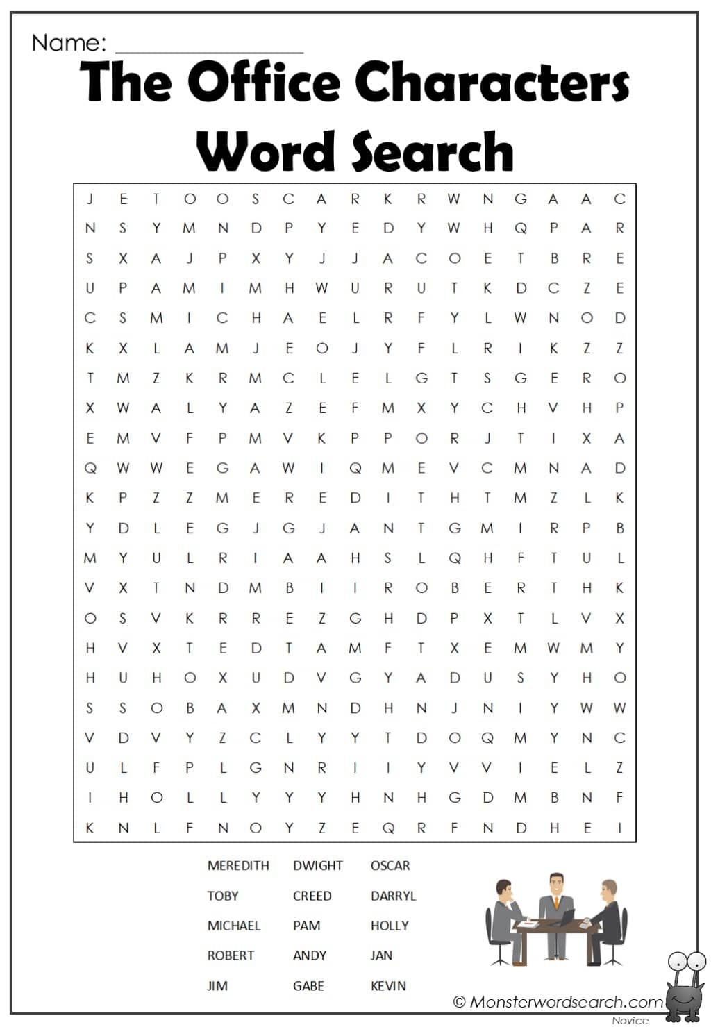 The Office Characters Word Search Monster Word Search The Office Characters Word Search Monster Word Search