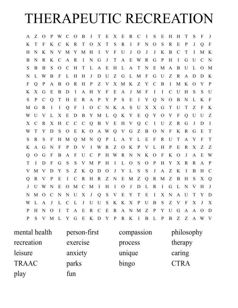 THERAPEUTIC RECREATION Word Search WordMint