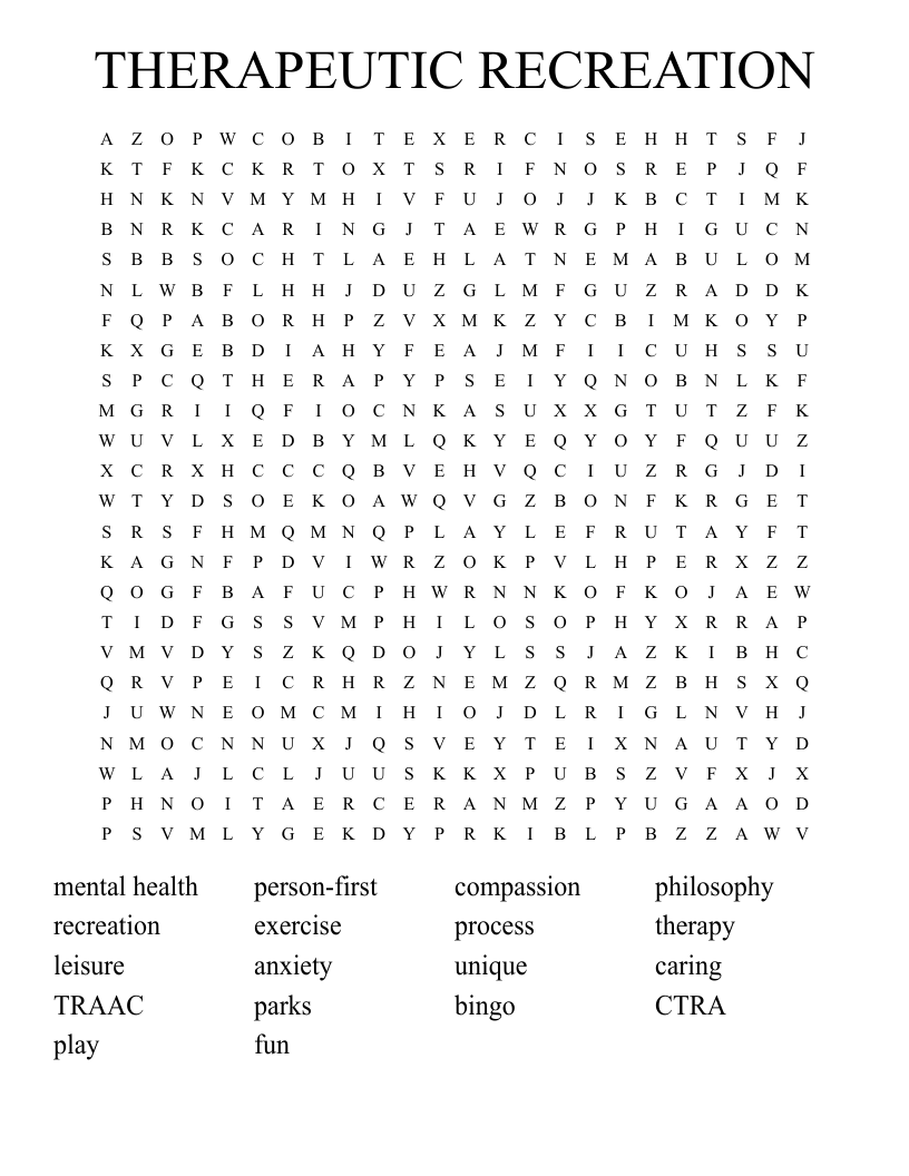 THERAPEUTIC RECREATION Word Search WordMint