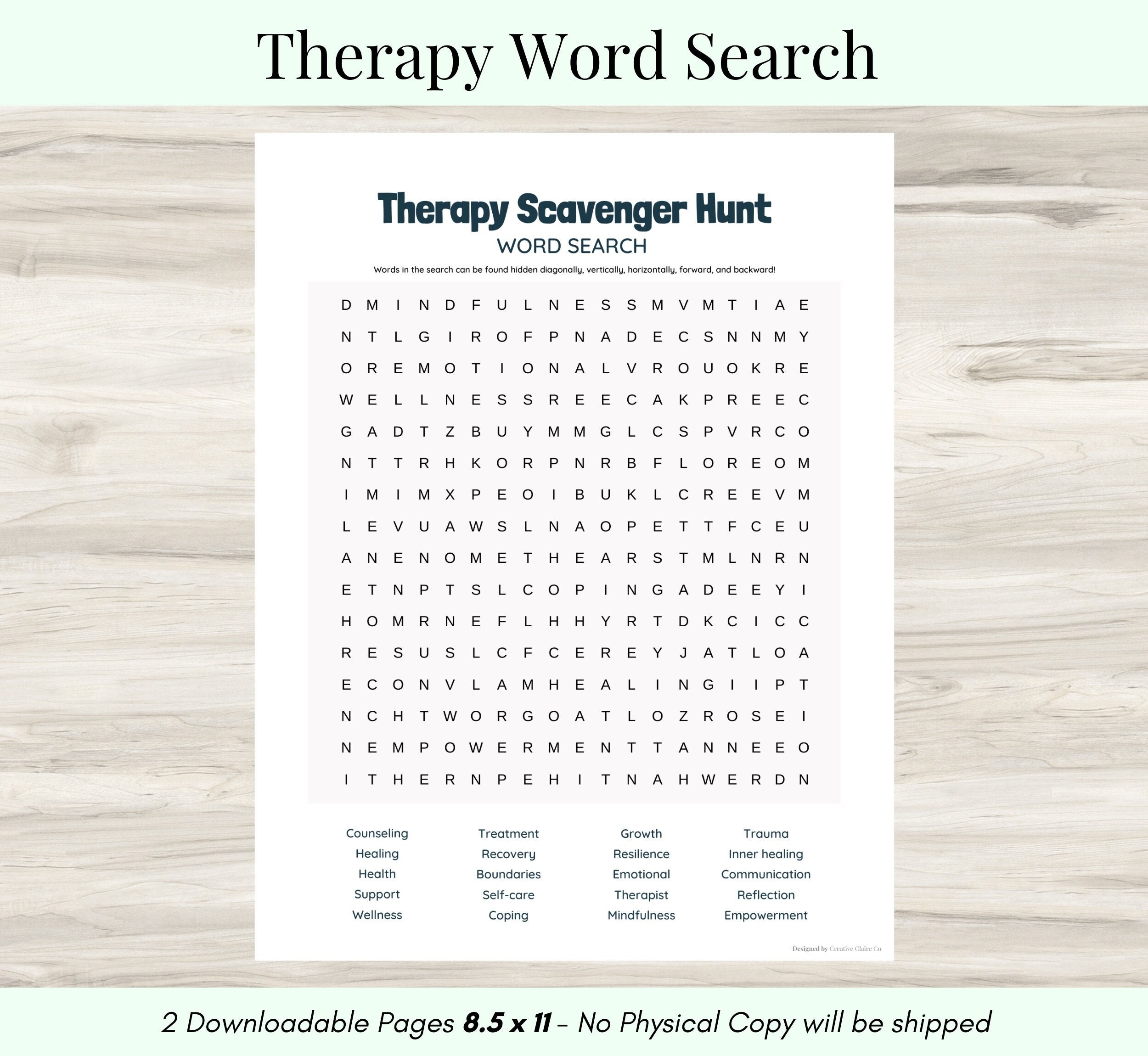 Printable Therapeutic Word Searches