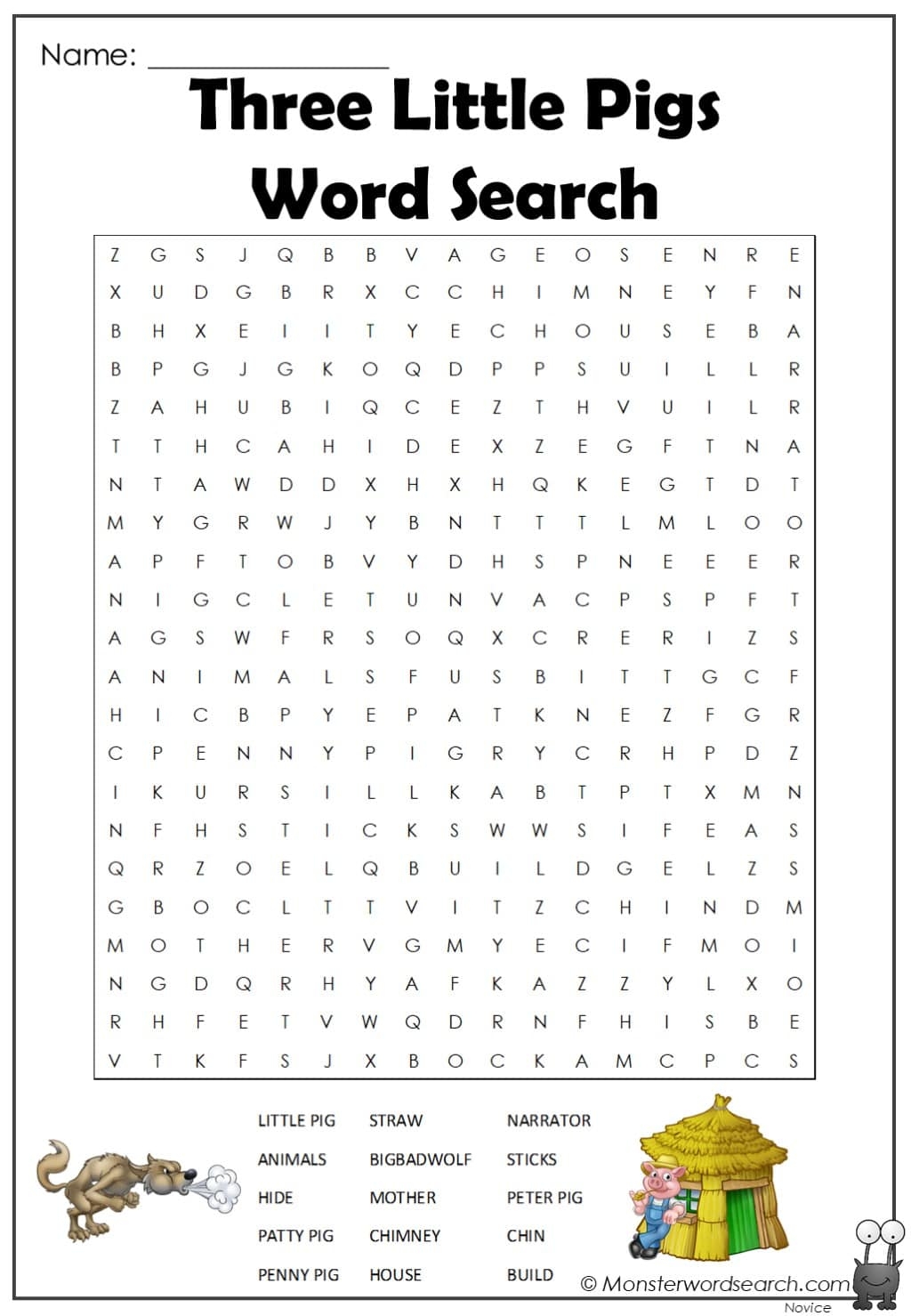 Three Little Pigs Word Search Monster Word Search