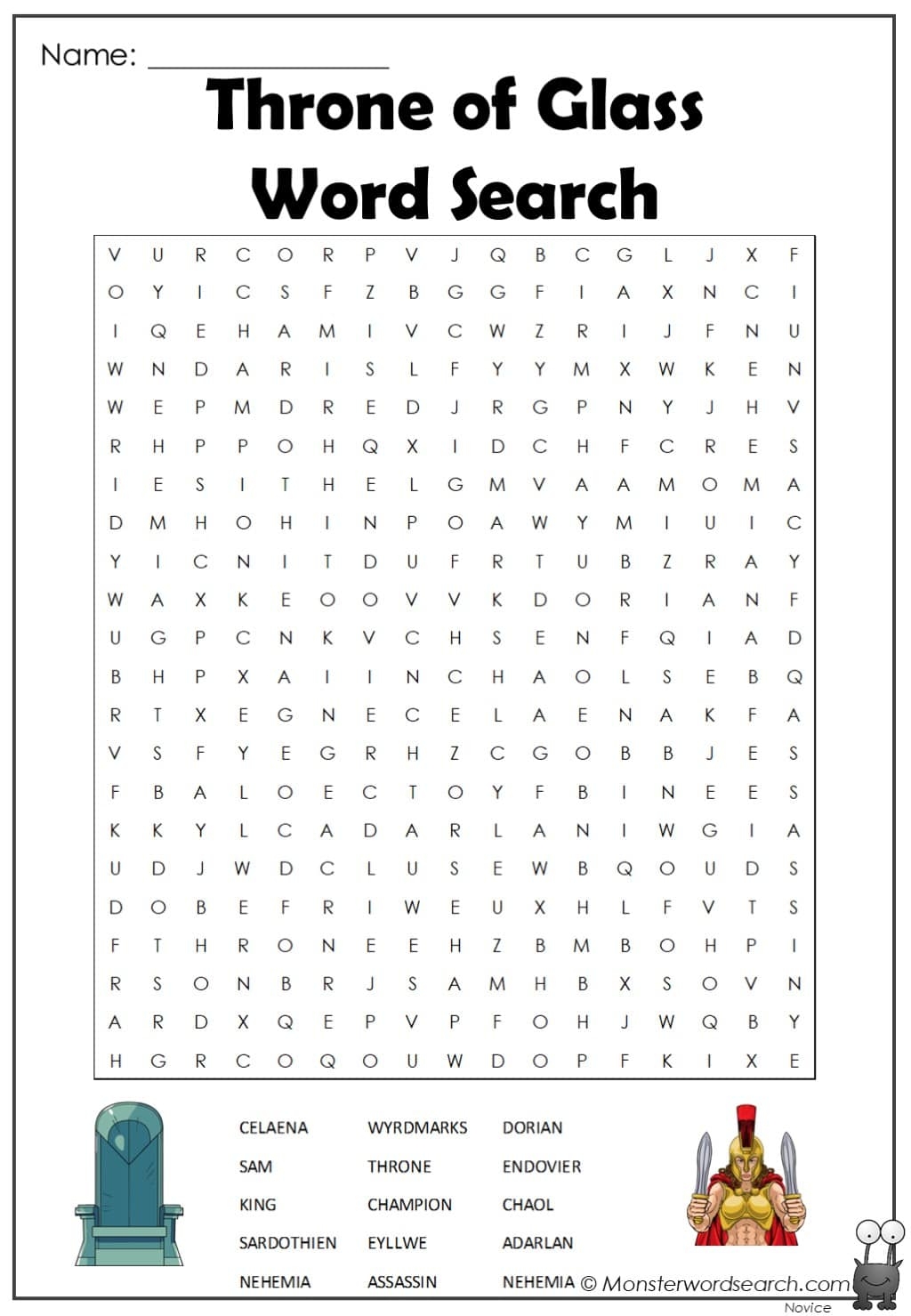 Throne Of Glass Word Search Monster Word Search