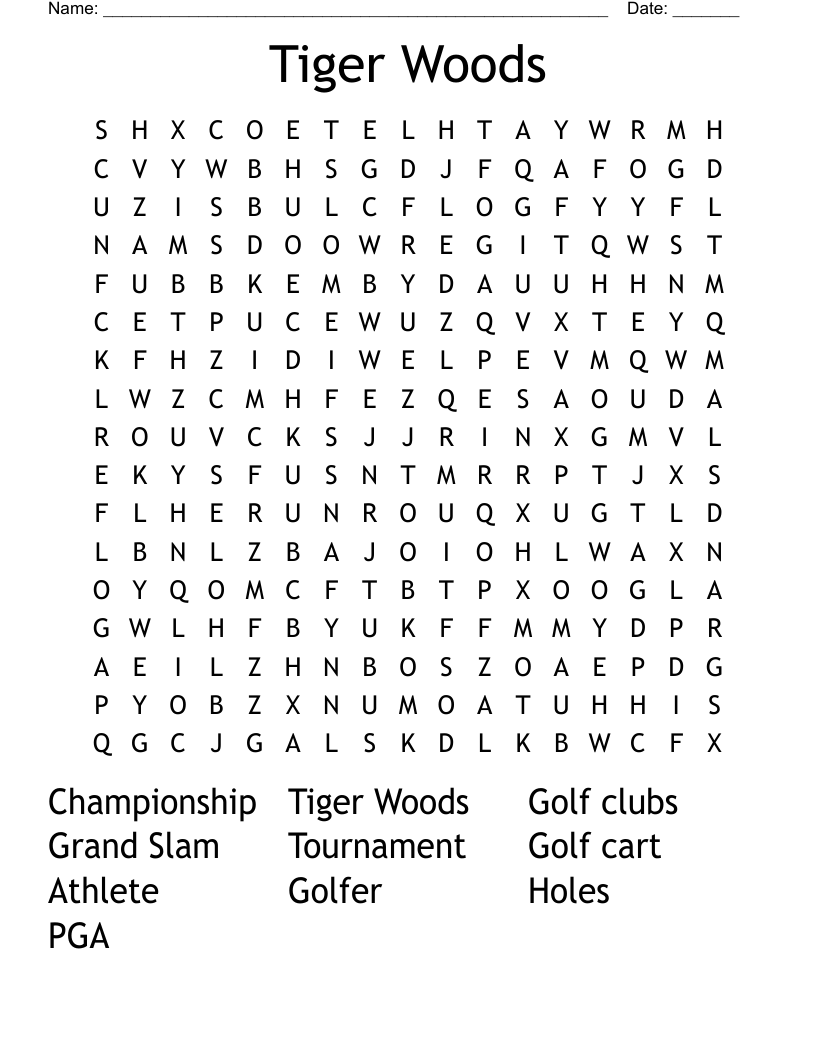 Tiger Woods Word Search WordMint