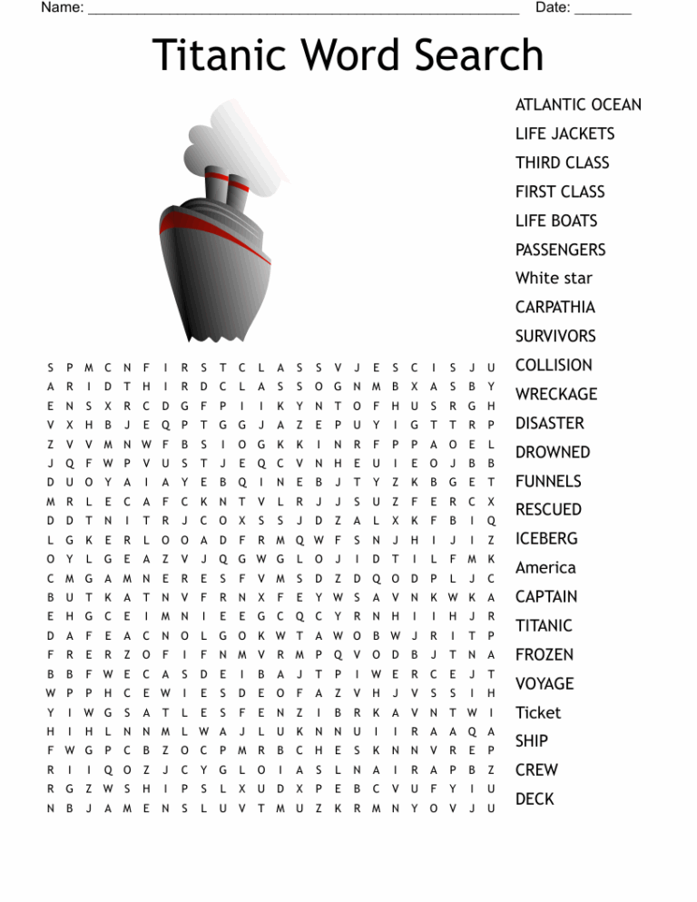 Titanic Word Search WordMint