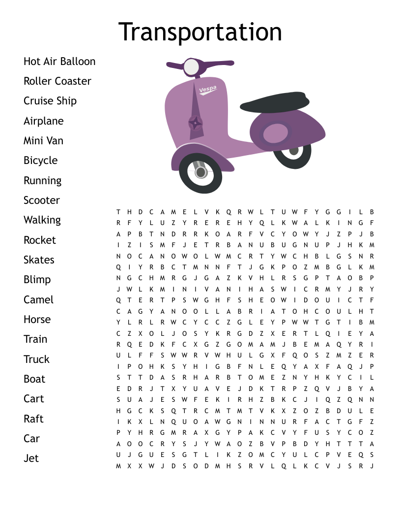 Transportation Word Search WordMint