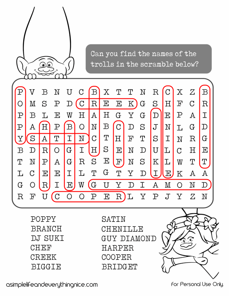 Trolls Activity And Coloring Printables From Asimplelifeandeverythingnice