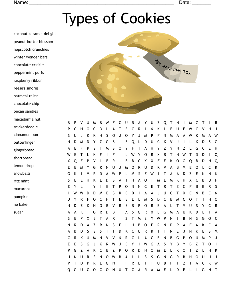 Types Of Cookies Word Search WordMint