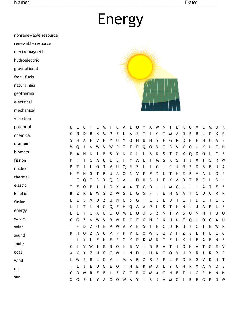Types Of Energy Word Search WordMint