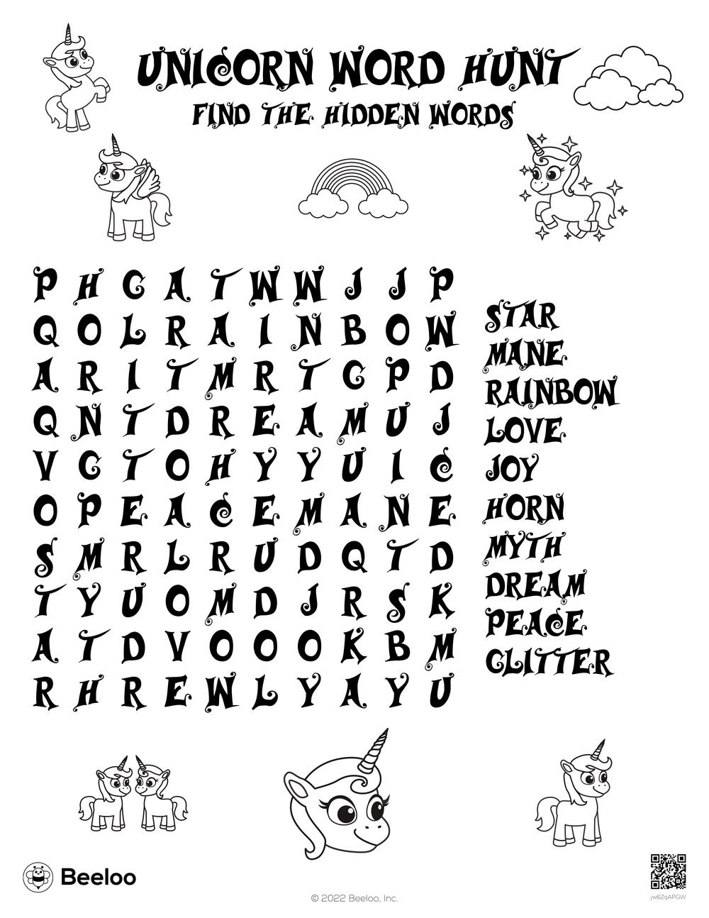 Unicorn themed Word Searches Beeloo Printable Crafts And Activities For Kids