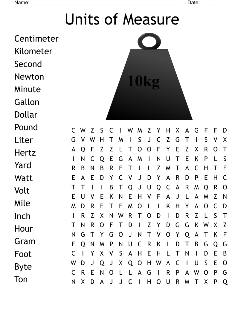 Units Of Measure Word Search WordMint