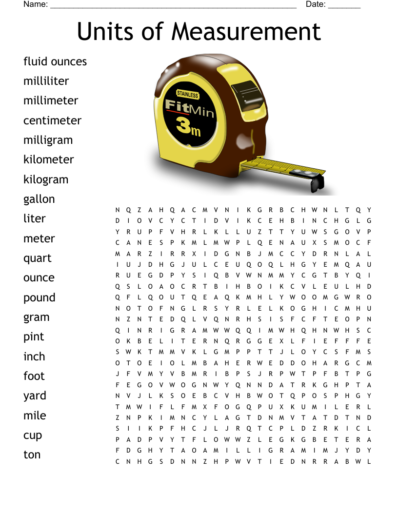 Units Of Measurement Word Search WordMint