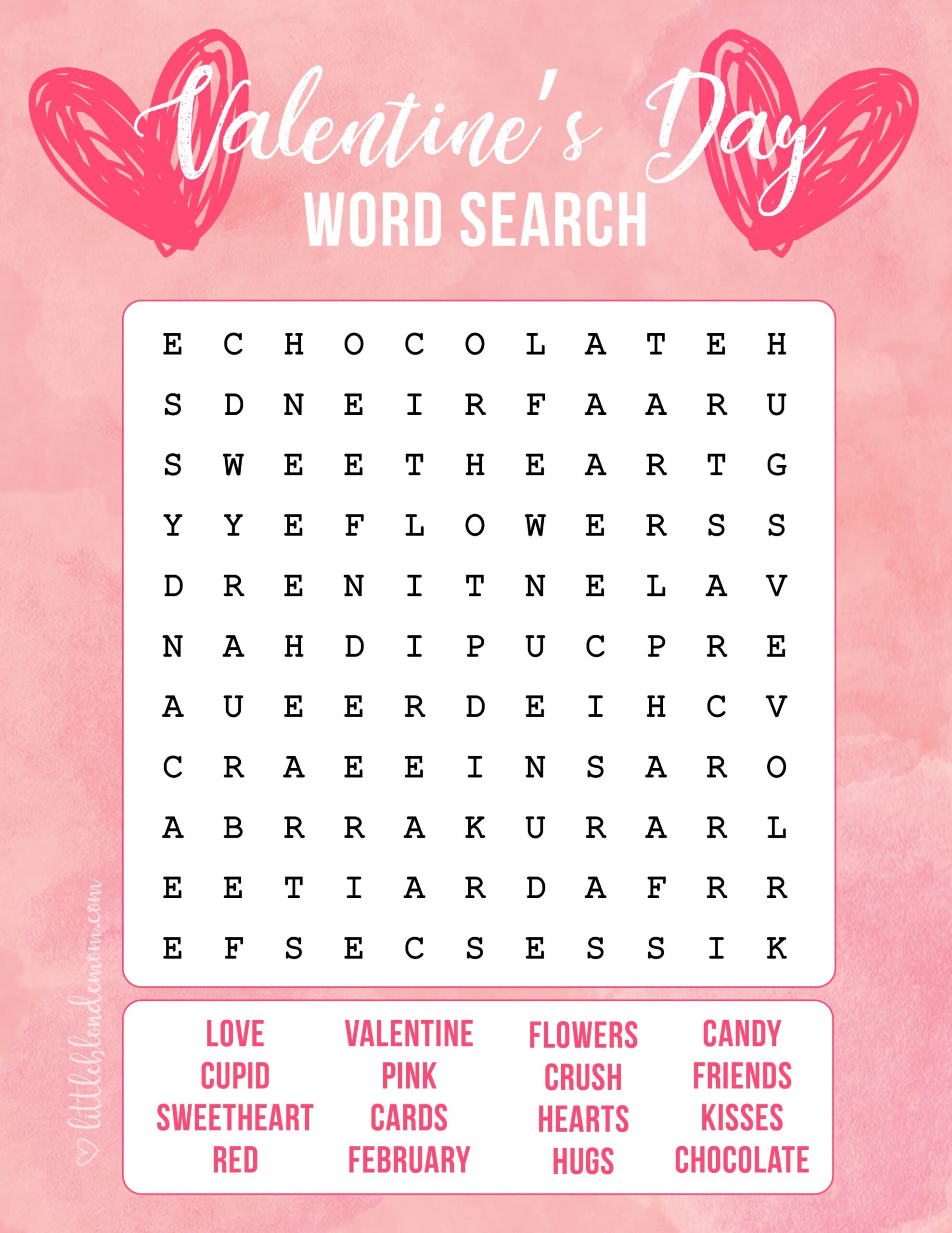Valentine Word Search Puzzles Free Printable