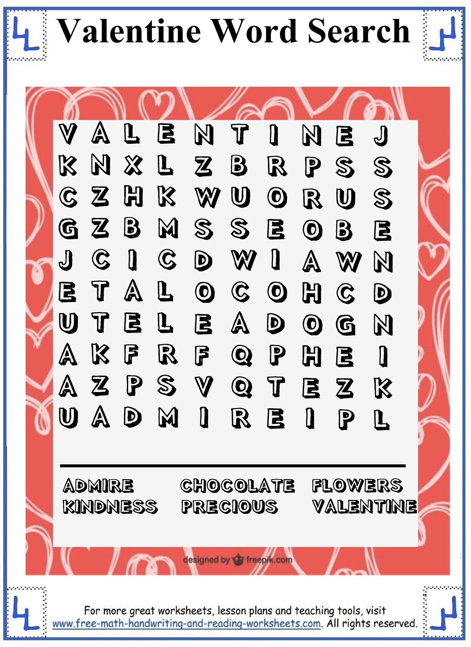Valentine Printable Word Search Puzzles
