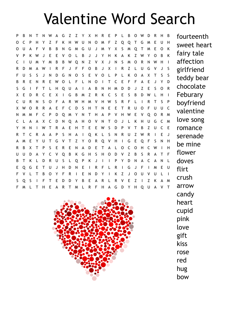 Free Valentine Printable Word Search