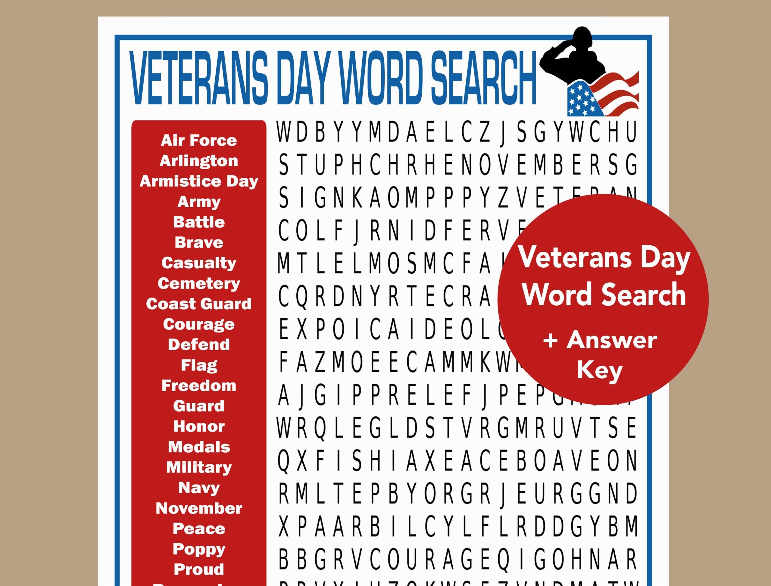 Printable Word Search For Veterans Day