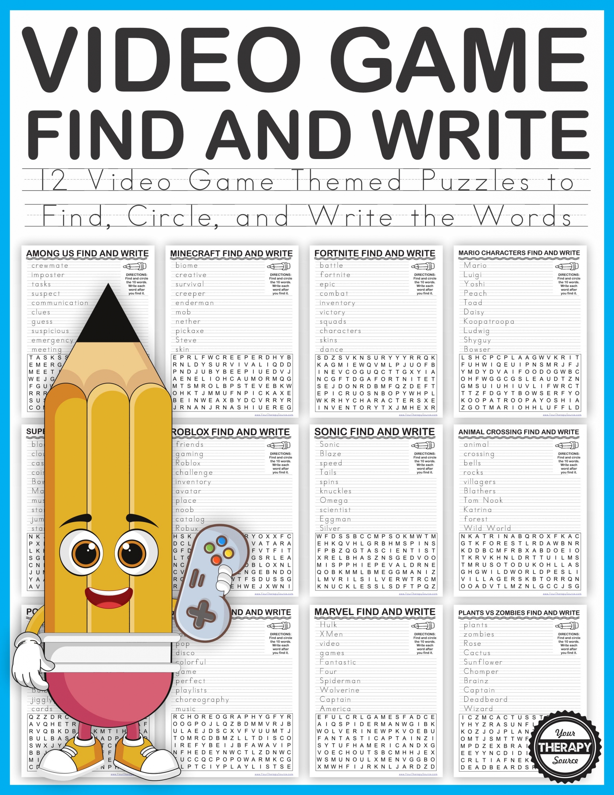 Video Games Word Search For Kids