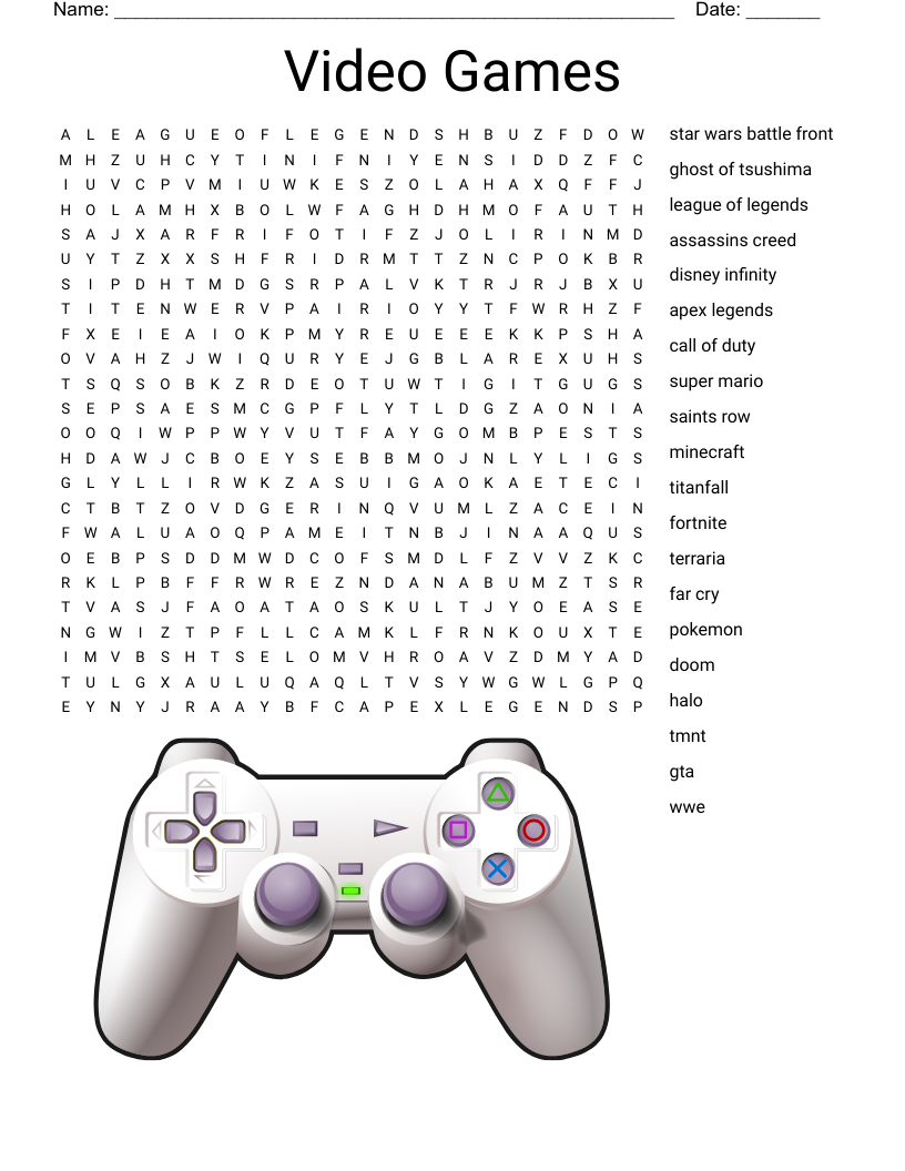 Video Games Word Search Printable
