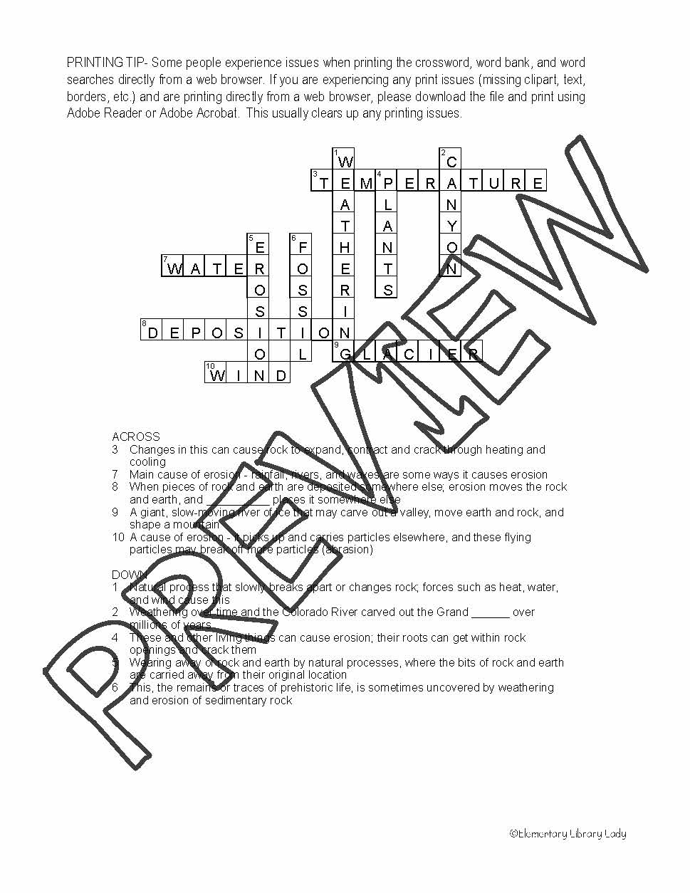 Weathering And Erosion Activities Crossword Puzzle And Word Search 