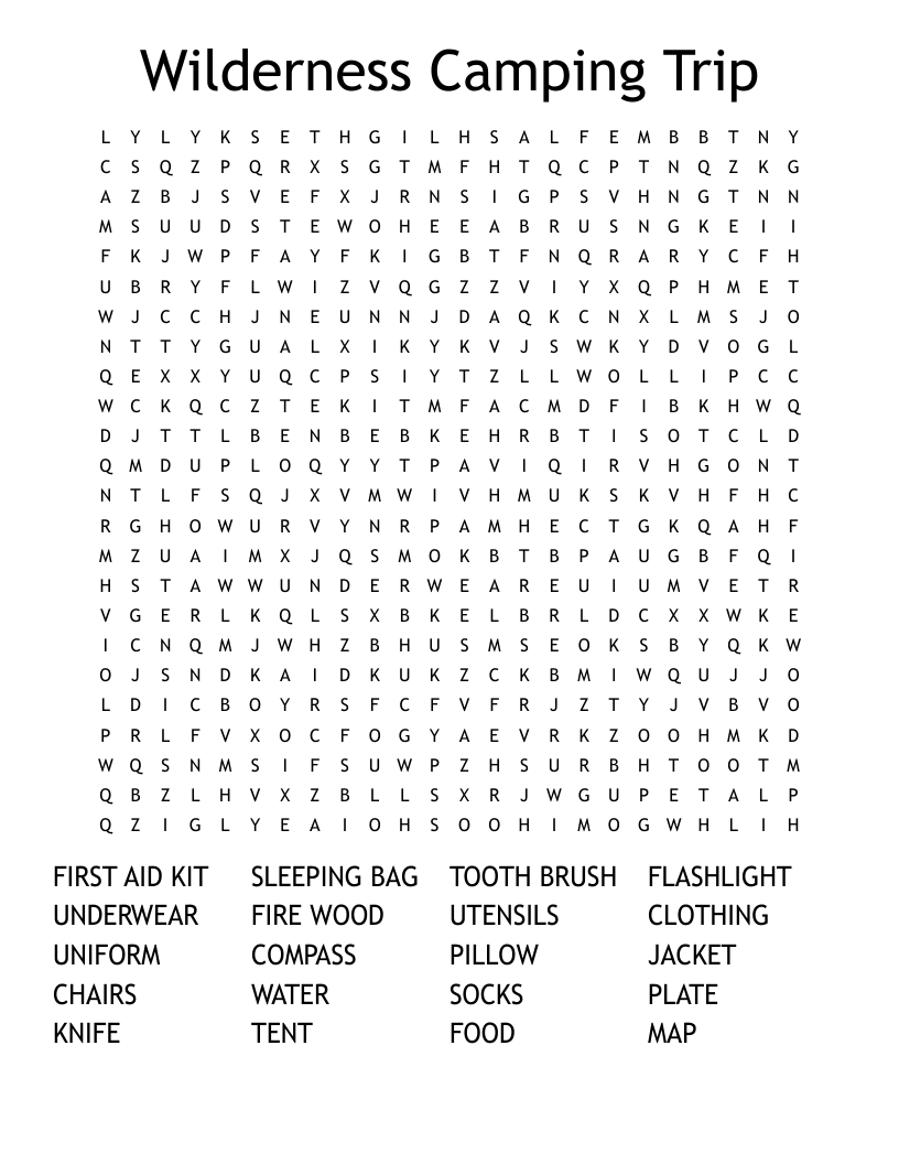Camping Word Search Printable