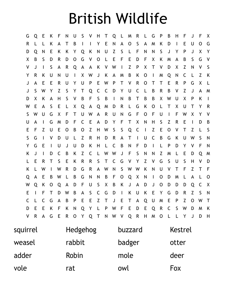 Wildlife Wordsearch WordMint
