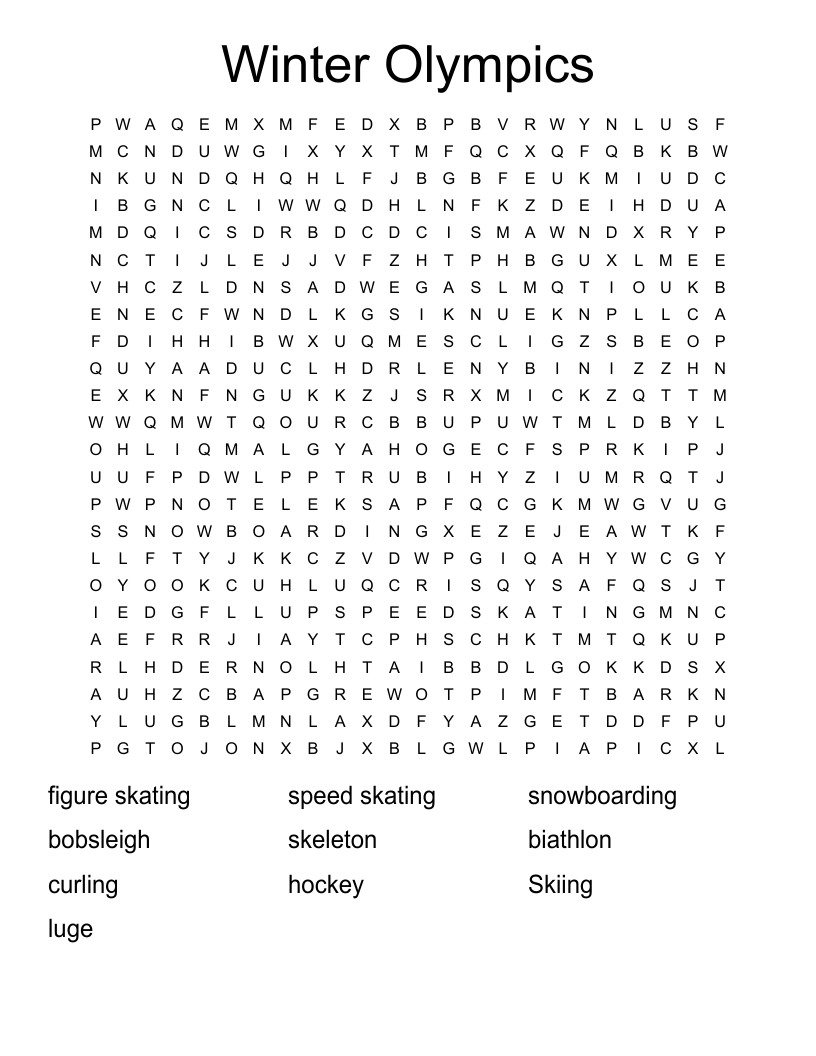Winter Olympics Word Search WordMint