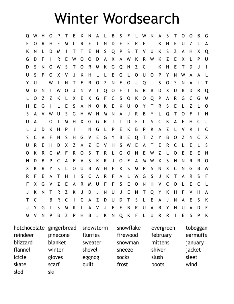 Winter Word Search Kids Printable
