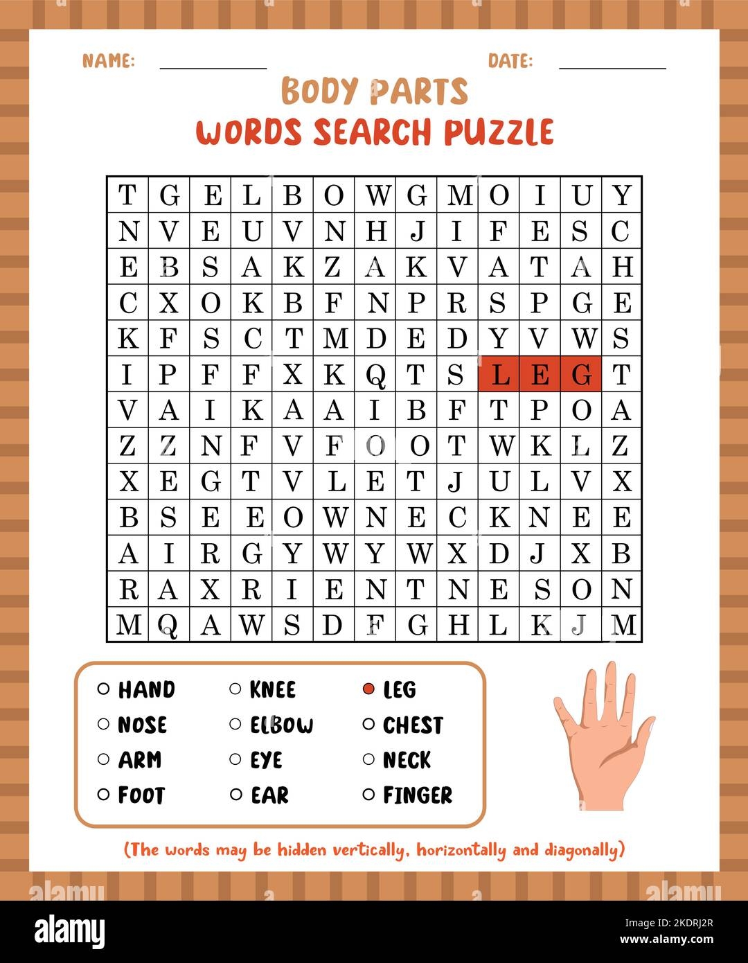 Word Search Body Parts Printable Word Search Body Parts Printable