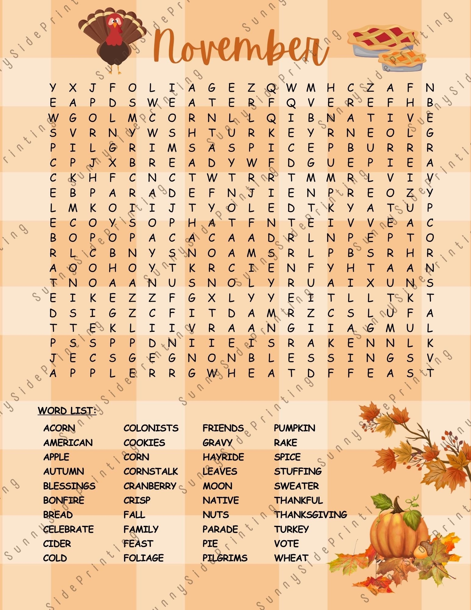 Word Search Printable Word Game Digital Download Fall Design Etsy