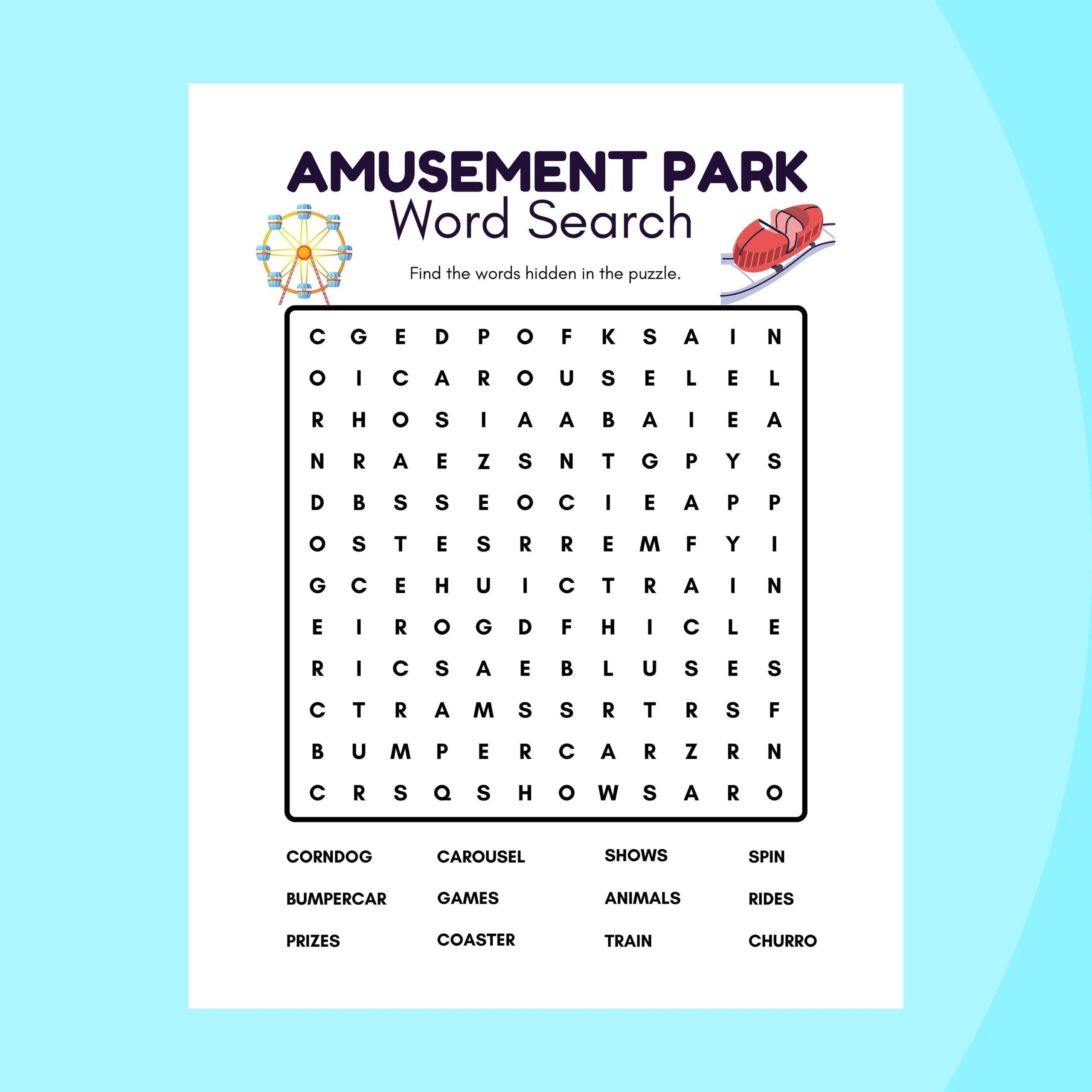 Word Search Puzzles Activity For Kids Circus Dogs Amusement 
