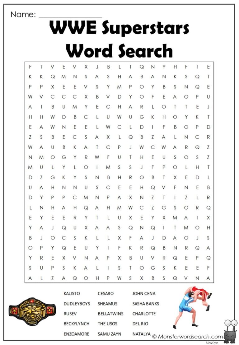 Wwe Superstars Word Search Monster Word Search