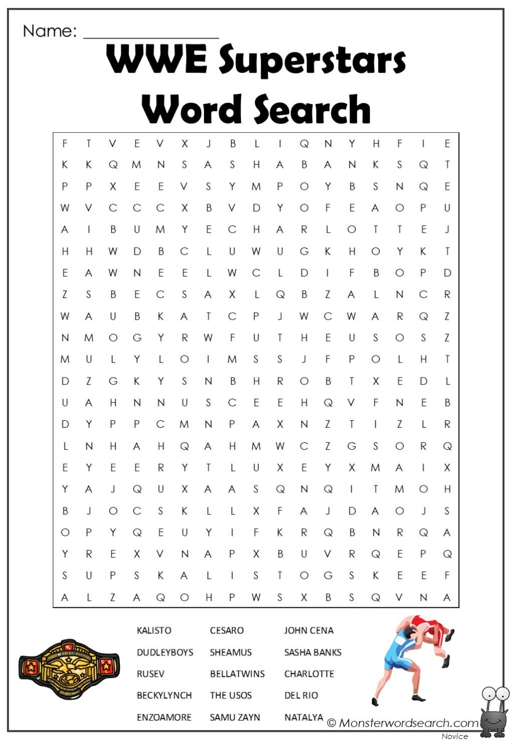 Wwe Superstars Word Search Monster Word Search