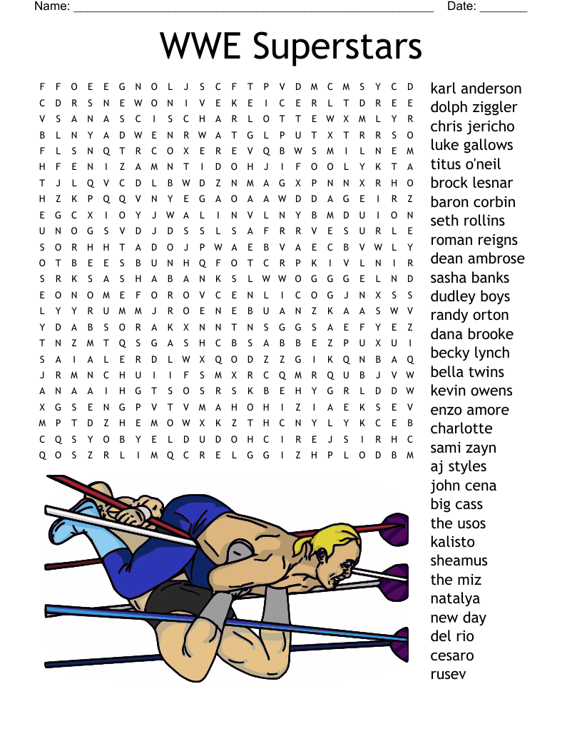 WWE Superstars Word Search WordMint
