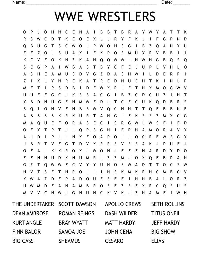 WWE WRESTLERS Word Search WordMint